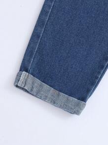 Sparklyn Tween Girl Loose Fit Tapered Jeans With Flower Waistband Detail, Blue