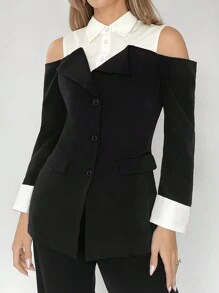 BizChic 女士色塊2合1西裝外套 - 黑與白 - 查看 6