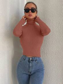 Cloudara Turtleneck Ribbed Knit Jumper - Redwood - View 3