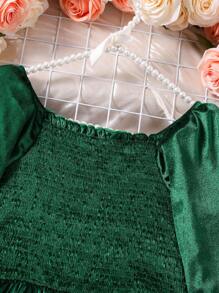 Thiếu niên Cô gái Tay áo xù Áo choàng mặt trước Váy chữ A - màu xanh lá - Xem 3