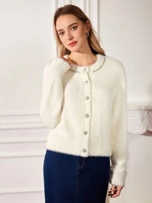 MOTF PREMIUM FUZZY KNIT RHINESTONE CARDIGAN