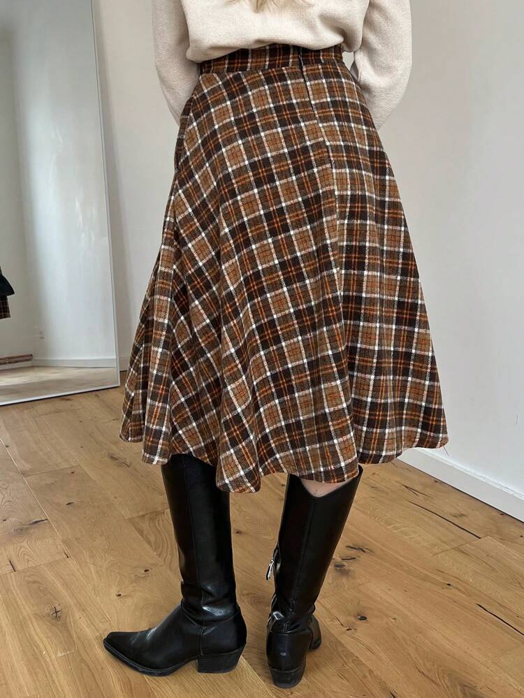 Plaid Print High Waist Skirt