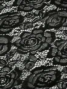 SHEIN LUNE 大碼荷葉邊開門襟蕾絲夾克 - 黑色 - 查看 7