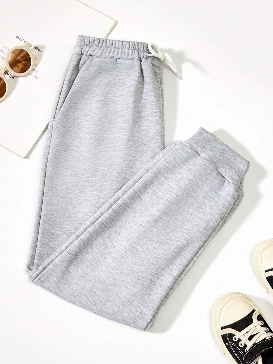 SHEIN Tween Girls' Loose And Cool Neon Color Drawstring Jogger Pants - Grey - View 1