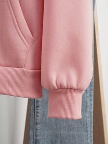 SHEIN EZwear Rainbow & Slogan Graphic Drop Shoulder Drawstring Thermal Hoodie - Baby Pink - View 5