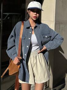Dazy Star Vrouwen Voorpand met knoppen Denim tops Met Klepzakken