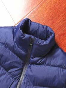 Manfinity Homme Men Letter Patched Detail Zipper Vest Padded Coat - Blue - View 3