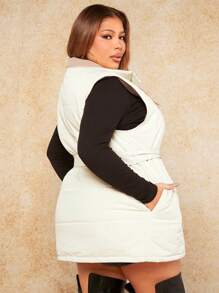 SHEIN SXY Áo khoác đệm có túi chéo Plus Slant Pocket Belted Vest - trắng - Xem 2