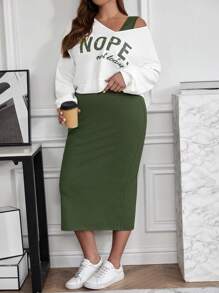 SHEIN LUNE Plus Size Leopard Print Two-Piece Set, V-Neck Long Sleeve Sweatshirt & Leopard Print Long Skirt Fall Women Clothes - Multicolor - View 1