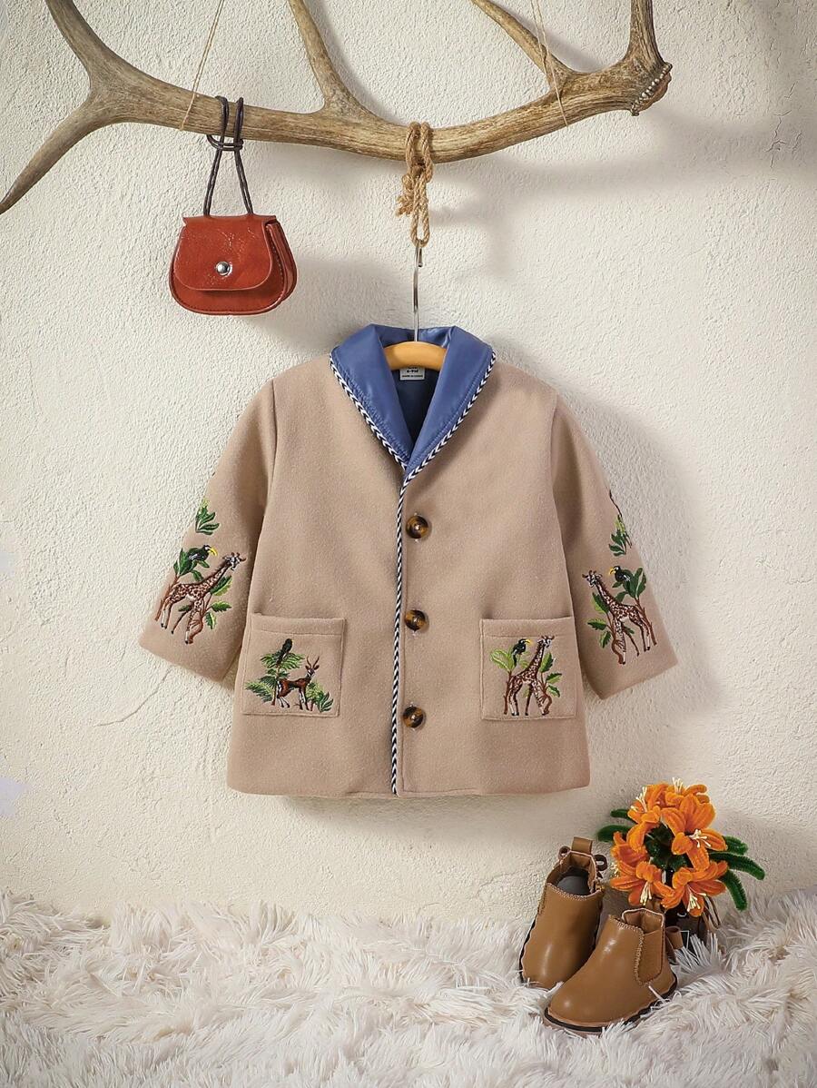 男嬰花卉刺繡雙口袋外套 秋季 - 彩色 - 查看 1