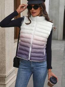 SHEIN LUNE Chaleco con cremallera efecto degradado, chaqueta acolchada, ropa de invierno