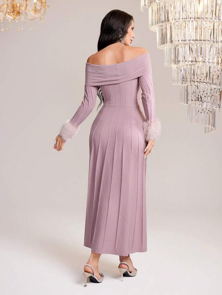 Women's Off Shoulder Pleated Sweater Dress ()