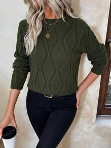 SHEIN LUNE Jersey unicolor de punto de malla - Verde militar - Ver 6