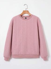 SHEIN LUNE Solid Drop Shoulder Sweatshirt - Pink - View 1
