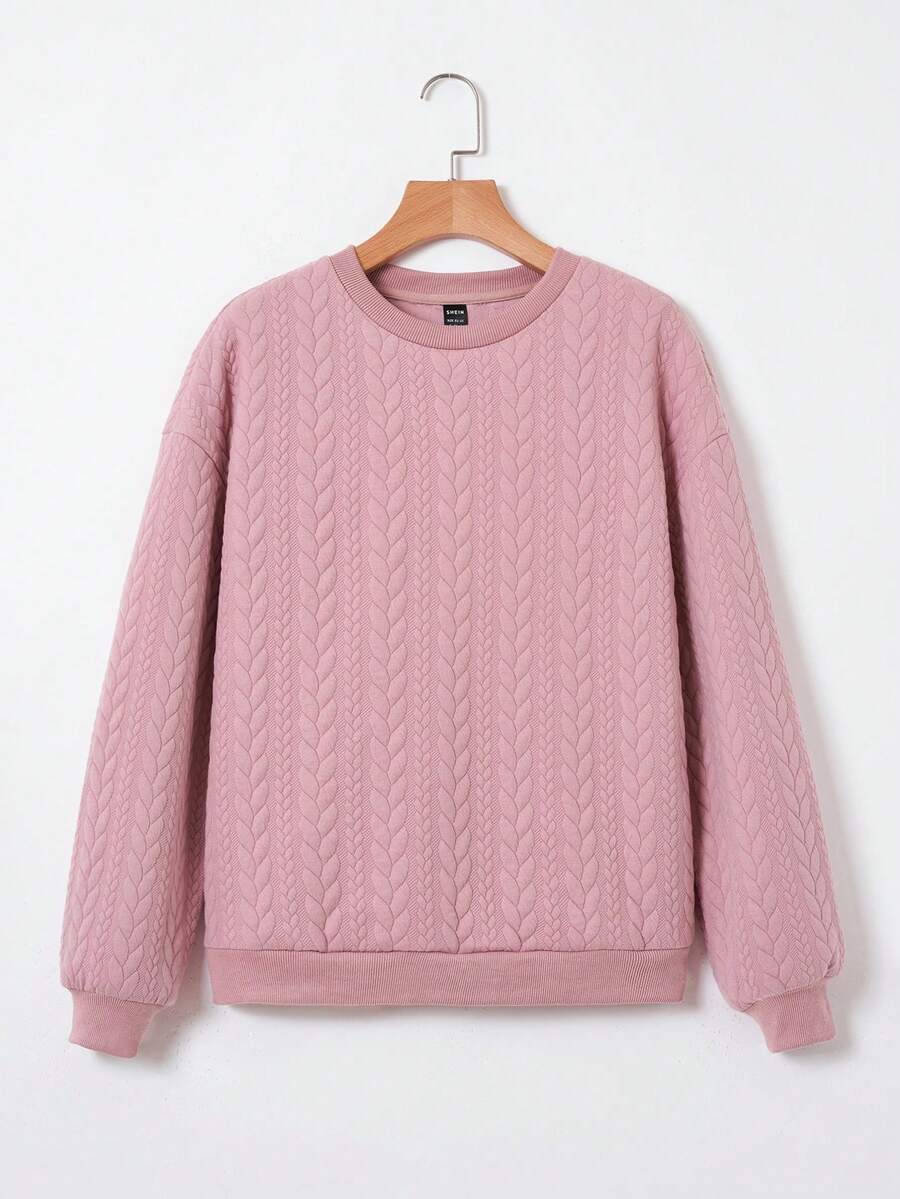 SHEIN LUNE Solid Drop Shoulder Sweatshirt - Pink - View 1