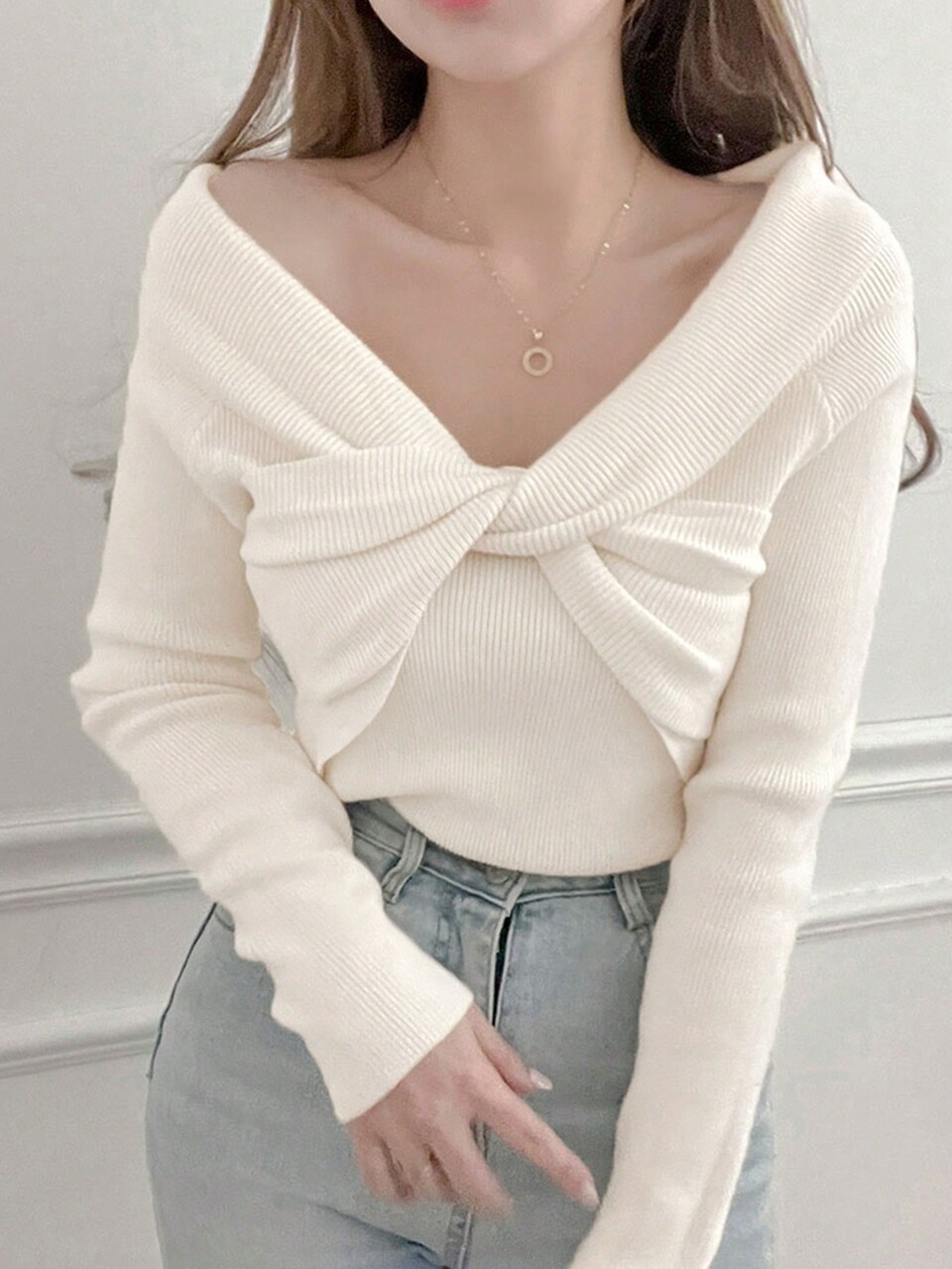 Solid Twist Front Sweater,Long Sleeve Tops,Fall Clothes