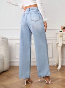 SHEIN Privé 女性高腰喇叭牛仔褲帶水洗 - 淺色水洗藍 - 查看 2