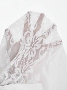 SHEIN MOD 蕾絲拼接荷葉邊喇叭褲 - 白色 - 查看 5