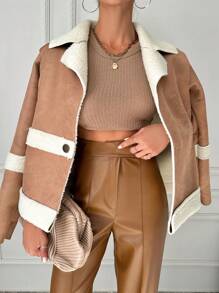 EURMUSE Áo vest Áo khoác Với Màu tương phản Bộ đồ Vòng cổ Và Nút đơn - màu nâu - Xem 4