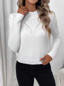 SHEIN LUNE Áo len chui đầu dệt kim họa tiết chấm bi trơn màu, thích hợp cho mùa thu đông. - trắng - Xem 5