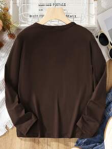 SHEIN Cô gái Tween Đồ họa Chữ cái Áo thun - Cà phê nâu - Xem 2