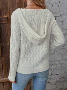 SHEIN LUNE Cable Knit Drop Shoulder Hooded Sweater Knit Pullover Fall Winter Outfit