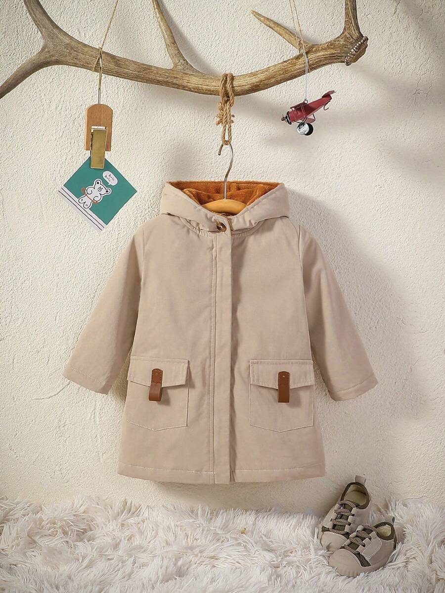 Mały chłopiec Kieszenie z klapką Z Kapturem Płaszcze - Kolor khaki - Zobacz 1