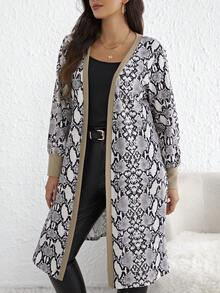 SHEIN Clasi 大碼蛇紋拼接邊開門襟外套 - 彩色 - 查看 4
