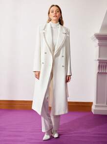 MOTF PREMIUM Abrigo tweed con cinturón con perla ribete - Blanco - Ver 7