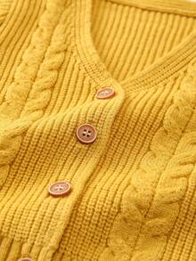 男嬰素色麻花編織開襟衫 - 黃色 - 查看 3
