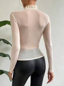 Chiquease Ruffle Trim Sheer Mesh Top - Apricot - View 2