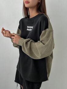 DAZY In thư Vá lại Thả vai Tay áo Áo nỉ - màu đen - Xem 4
