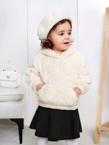 SHEIN Adorable sudadera de bebé niña con estampado de corazón en unicolor y forro de felpa - Albaricoque - Ver 5