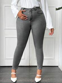 SHEIN LUNE Hơn Túi nghiêng Quần jean ôm - màu đen - Xem 4