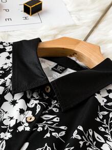 Calvaya Talla grande Camisa con estampado floral con botón delantero - Blanco y Negro - Ver 5