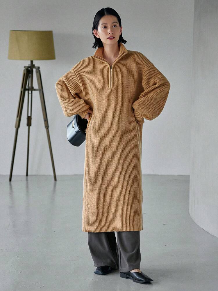 Half Zip Drop Shoulder Sweater Dress