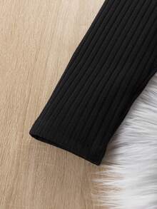 Vestido de punto acanalado con cuello de tortuga para adolescentes - Negro - Ver 4