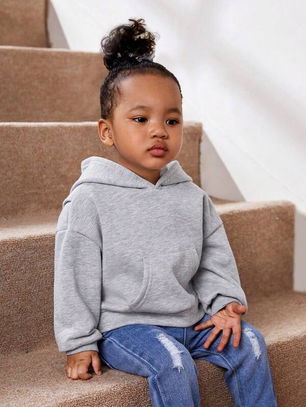 SHEIN Baby Girl'S Casual Floral Grey Hoodie With Fleece Lining, Long