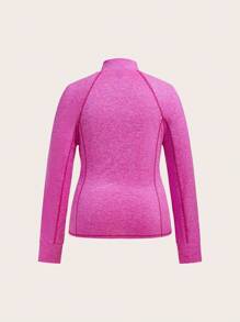SHEIN EZwear Plus Zip Up Top-stitching Raglan Sleeve Tee - Hot Pink - View 2