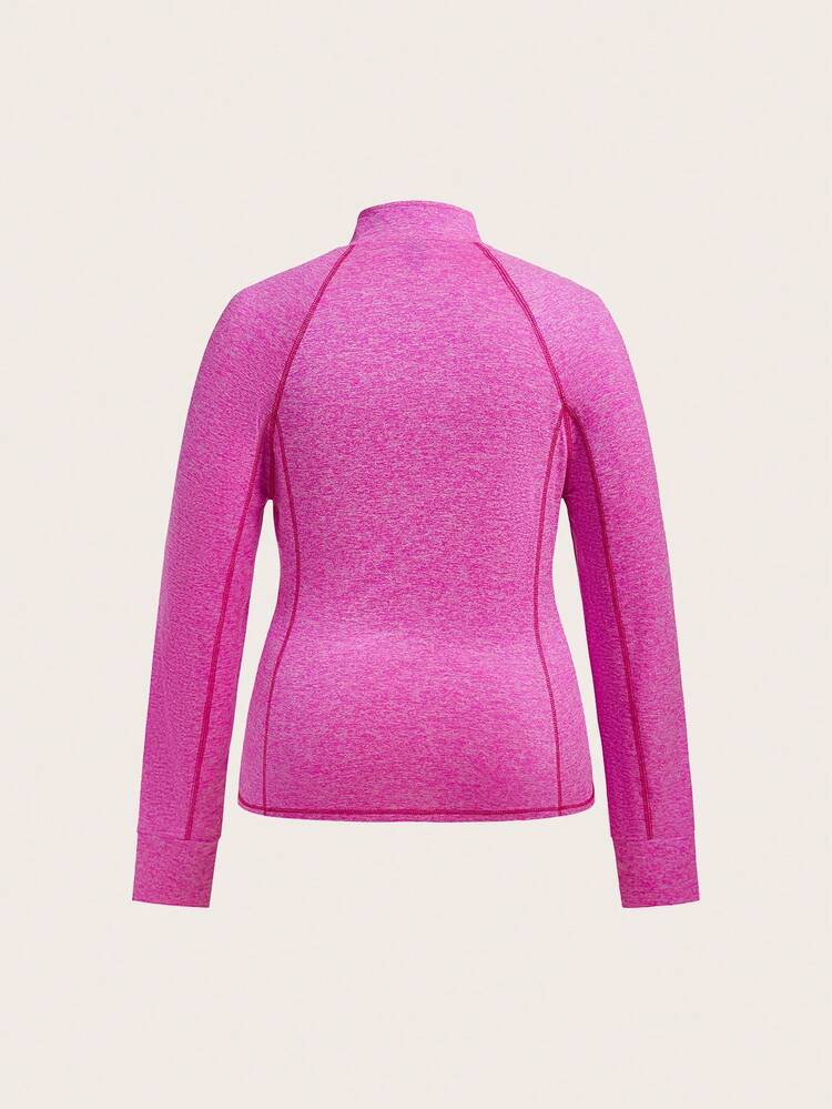 Plus Zip Up Top-stitching Raglan Sleeve Tee
