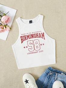 SHEIN EZwear 字母圖案背心上衣 - 白色 - 查看 1