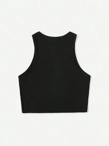 SHEIN EZwear Top tank con estampado de corazón y slogan - Negro - Ver 2