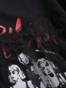 FRIFUL Cartoon Character Print Mesh Splicing Women's Dress,Ruffle,Fall Dress - Black - View 8