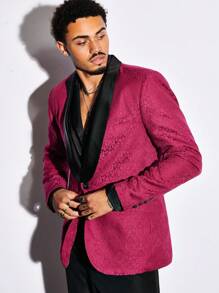 Manfinity VCAY Men Shawl Collar Jacquard Blazer & Suit Pants Set - Multicolor - View 5