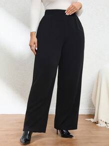 SHEIN Privé بنطلون نسائي مستقيم أنيق بمقاس كبير - الأسود - مشاهدة 4