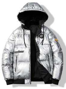 Manfinity Oversized Men's Letter Graphic Zip-Up Hooded  Jacket - Silver - View 1