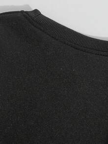 Men Contrast Panel Thermal Lined Sweatshirt & Drawstring Waist Sweatpants - Black - View 4