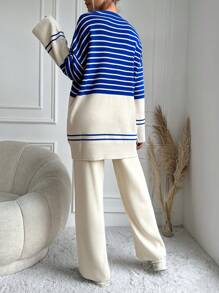 RueChic Striped Pattern Drop Shoulder Sweater & Knit Pants