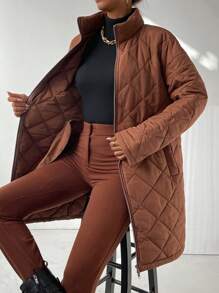 SHEIN LUNE Women's Winter Clothes Padded Padded Coat/Padded Coat - Brown - View 8