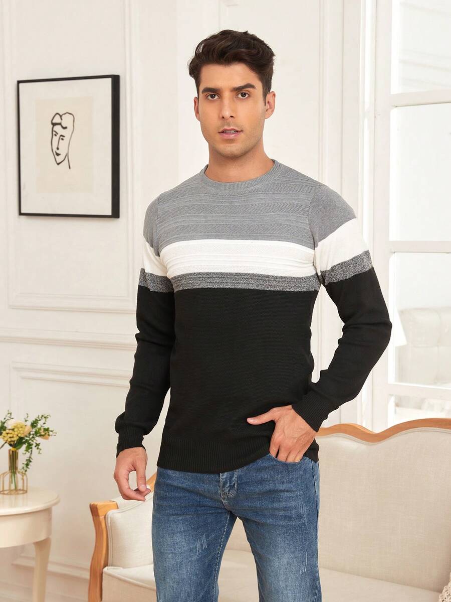 Men's Striped Sweater - Black - View 1